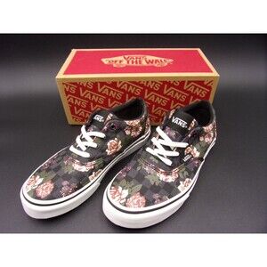 Vans Doheny Flowers & Checks Black Skate Shoes Missy Size 3 NWB
